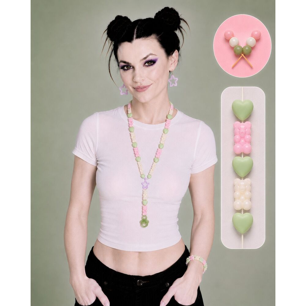 (Gummy Bears) Kandi Rave lariat drop star necklace, earrings (custom bundle)